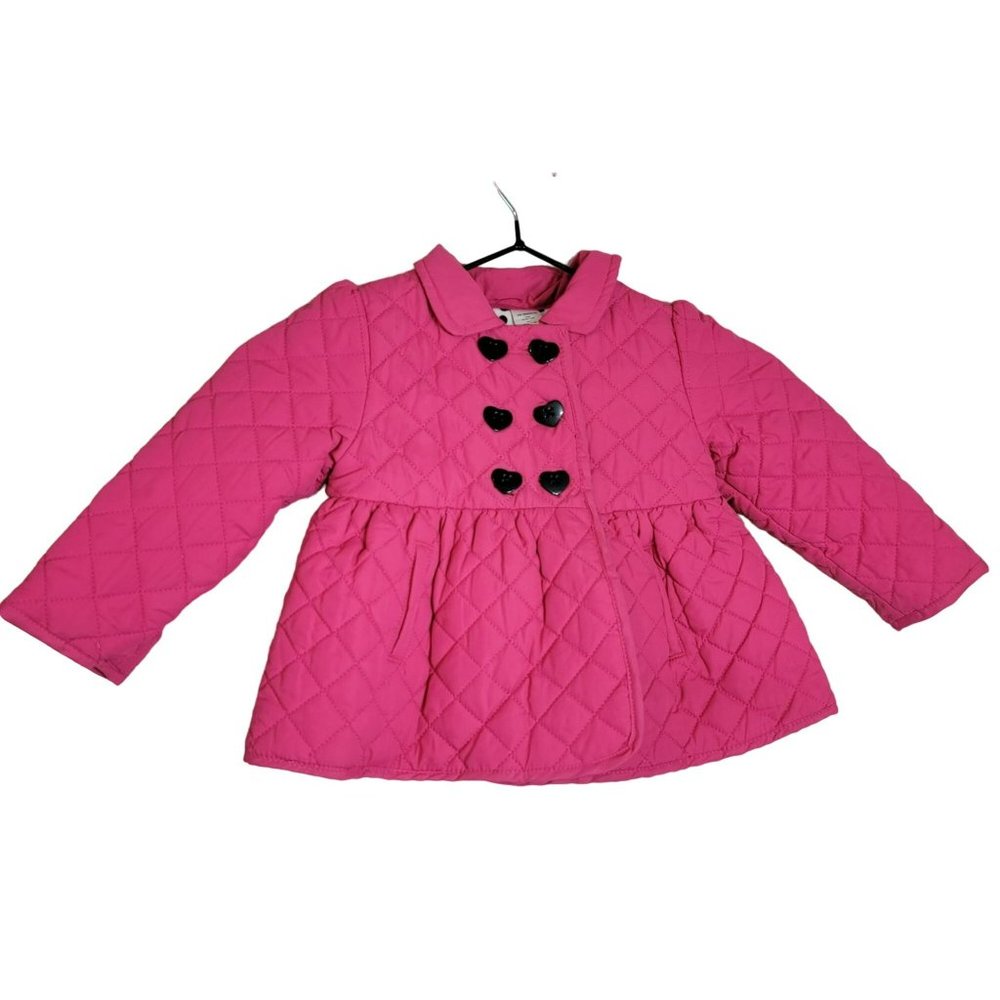 Girl's 2T Pink Quilted Swing Coat w/Heart Buttons EUC